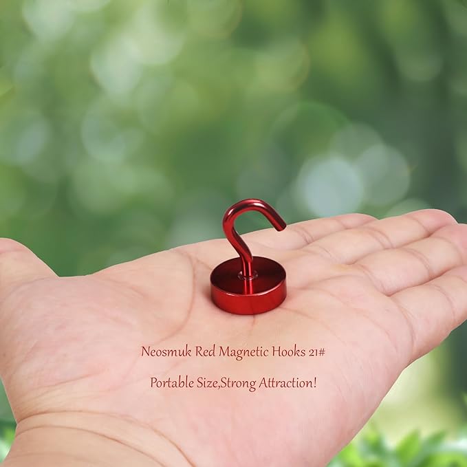 Neosmuk Magnetic Hooks, Cruise Ship Essentials, 40lb+ Heavy Duty Magnetic Hooks for Cruise Cabins, Refrigerator, Grill, Hanging, and Travel | Extra Strong Must-Haves Magnet Hook,Red