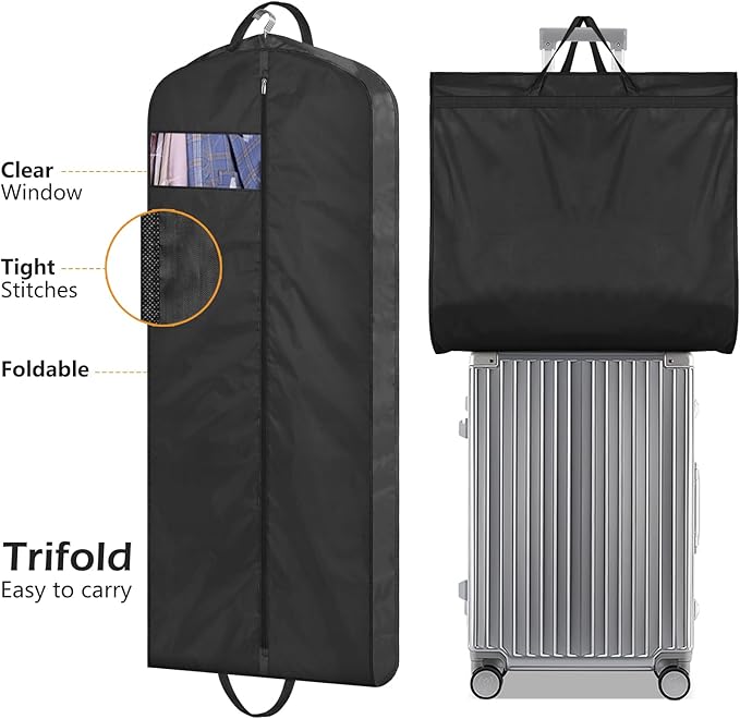 MISSLO 54" Garment Bags for Travel for Women Waterproof Dress Bags for Gowns Long Dress Cover for Gowns, Coats, Suits, Black, 2 Packs