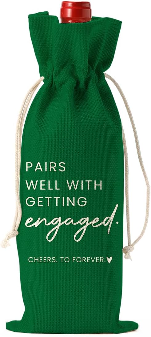 Engaged Gifts, Engagement Gifts for Couples Her, Engagement Party Decorations Gifts for Engaged Couple Wine Bag, Pairs Well with Getting Engaged Wine Bottle Bag（Green）