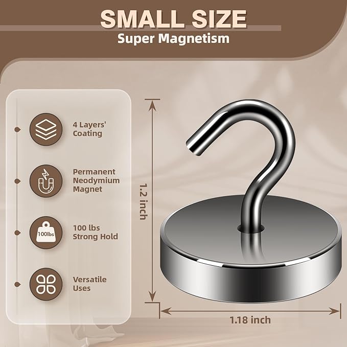 Neosmuk Magnetic Hooks, Cruise Ship Essentials, 100lb+ Heavy Duty Magnetic Hooks for Cruise Cabins, Refrigerator, Grill, Hanging, and Travel | Extra Strong Must-Haves Magnet Hook,Gunmetal