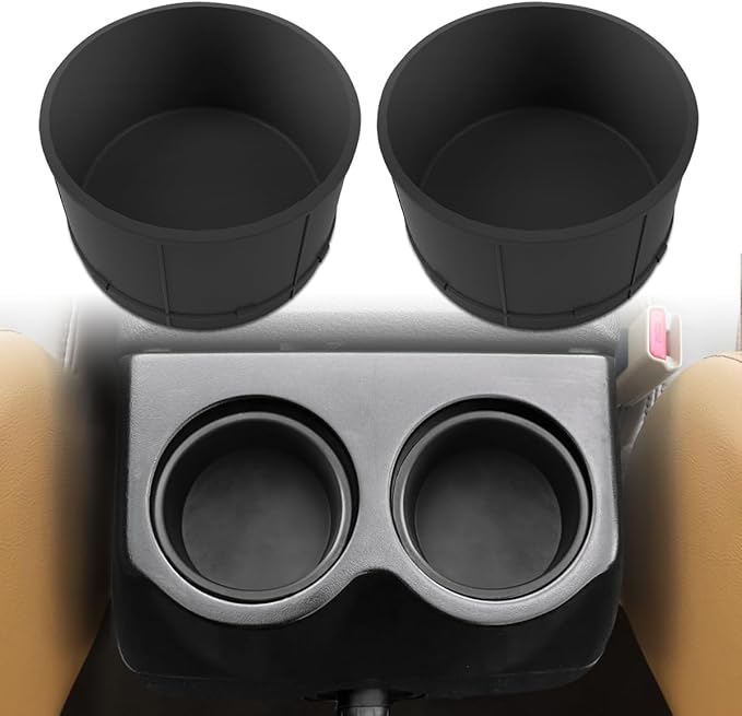 Rear of Center Console Cup Holder for Ford F150 2004-2014 Non-Flow Through Console Cup Holder Replacement Insert for F150 2004-2014 TPE Drink Bottle Holder 2PCS (Without Flow Through Console)