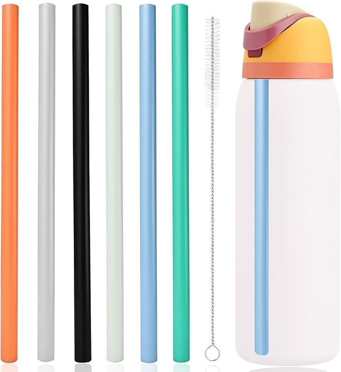 6pcs Replacement Straws for Owala FreeSip 40oz Bottle, Reusable Plastic Straws with Cleaning Cleaner Brush for Insulated Stainless Steel Water Bottle Tumbler Accessories