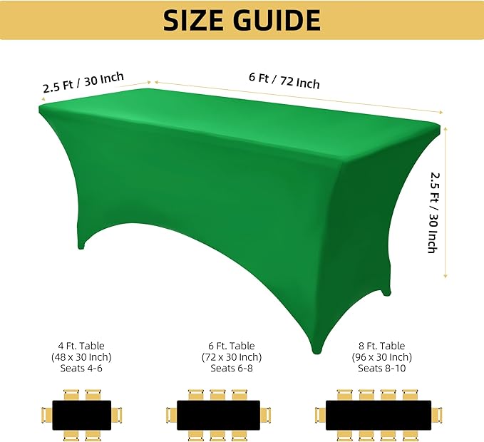 ZarzaaSik 6-Pack 6ft Spandex Table Covers for Rectangle Standard Folding Tables - Wrinkle Resistant Stretch Tablecloths - Ultimate Fitted Table Protector for Parties, Trade Shows, Wedding
