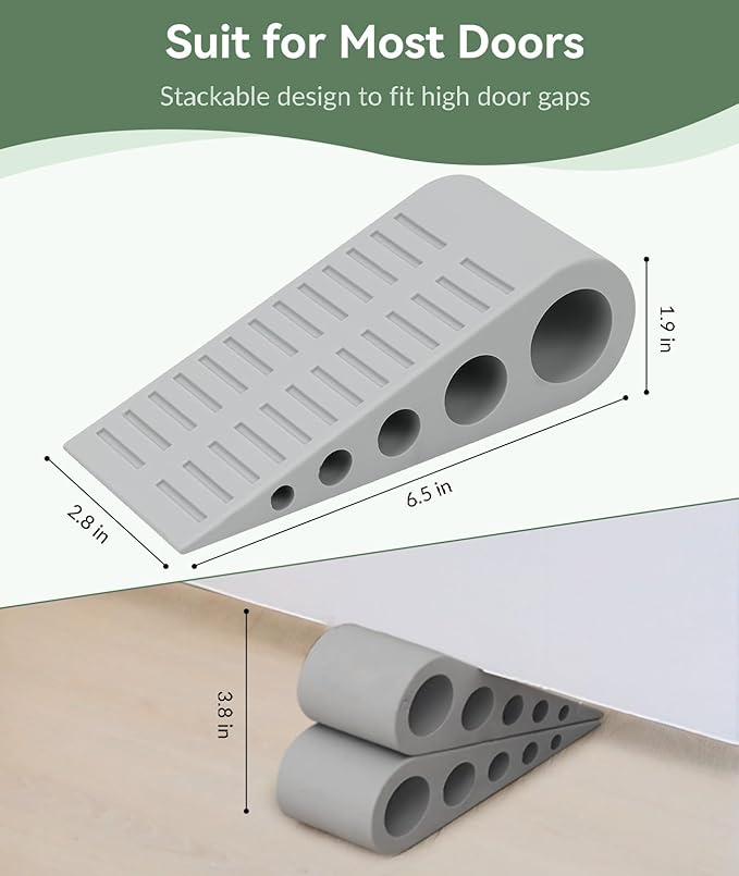 1.9 Inches Heavy Duty Door Stopper, 3 Pack Rubber Door Stop, Door Stoppers for Bottom of Door, Large Door Stopper Wedge for Home Office School (Grey)