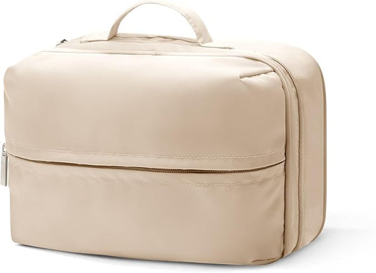 Travel Cosmetic Bag Women Portable Makeup Case Organizer Wide-open Toiletry Pouch for Cosmetics Toiletries (khaki)