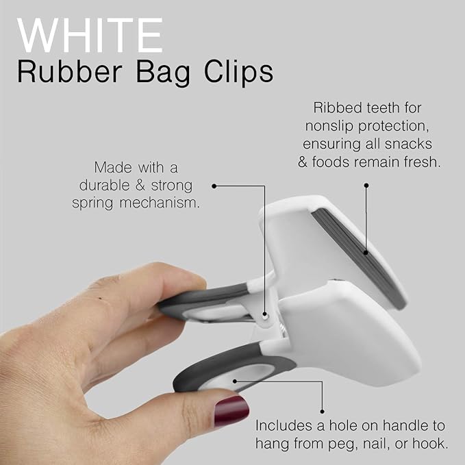 COOK WITH COLOR Bag Clips - Wide Heavy Duty, Large for Food Storage with Airtight Seal Grip, Pack of 8, White