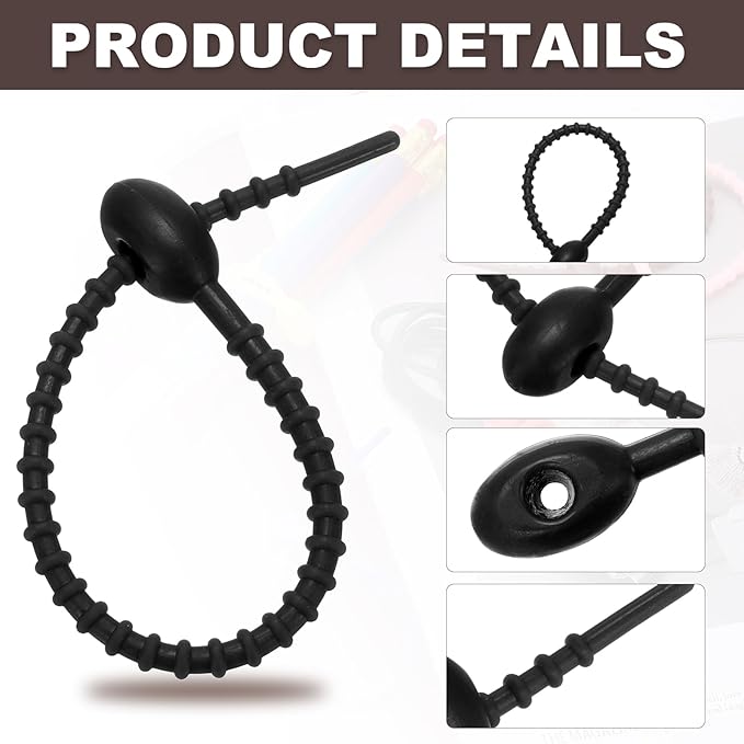 PATIKIL 6 Inch Silicone Cable Ties, 20pcs Rubber Reusable Twist Zip Ties Organizer for Home Office Kitchen Food bags Wires Adjustable Bag Clip, Black