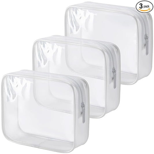MODENGKONGJIAN TSA Approved Toiletry Bag, 3 Pcs Clear Toiletries Bags Quart Size Travel Makeup Cosmetic Bag for Women Men, Carry on Airport Airline Compliant Bag (Pearl White)