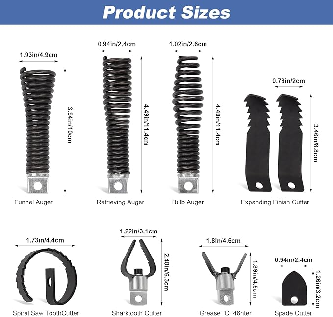 Drain Snake Drill Attachments - Drain Cleaner Combination Cutter Heads, Used in 50FT-100FT Electric Drain Snake, Suitable for 5/16-inch to 3/4-inch Drain Snake Cable for 1-4"Pipe,10 PCS