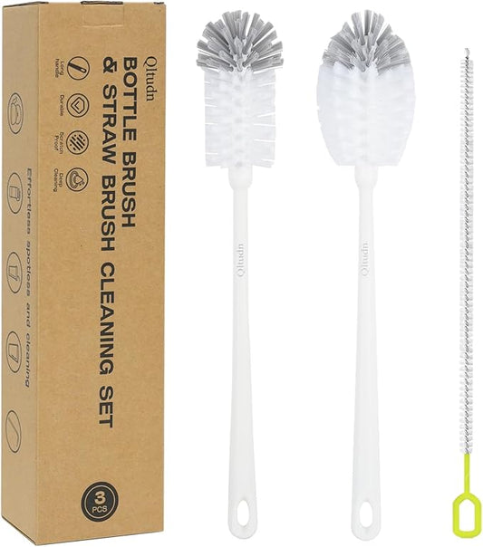 2 Pack 14 Inch Bottle Brush & 12 Inch Straw Brush Cleaner Set - Heavy Duty Kitchen Bottle Brushes for Cleaning Water Bottles, Mugs, Sippy Cups & Tumblers, Lab Use (Large)