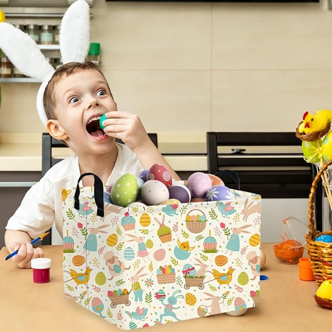 Rectangular Cute Easter basket,Easter basket empty,Storage Basket for baby Bedroom,Toy Gift Organizerm,Kids Storage Bin,Gift baskets,Easters Home Decor(Cute Easter eggs)