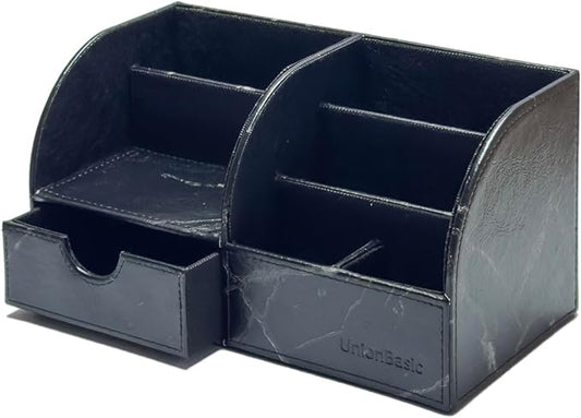 UnionBasic Desk Organizer - Multifunctional Leather Desktop Pen Holder Storage Box - Business Card/Pen/Pencil/Mobile Phone/Stationery Holder, Marble Black