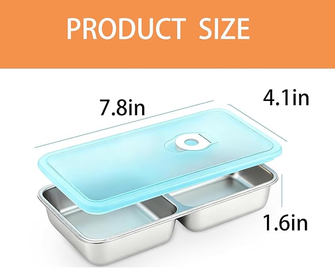 4-Pack Stainless Steel Snack Containers with Lids Reusable Double Compartment Food Storage for Meal Prep, Lunch & On-the-Go; Ideal for Snacks, Condiments, Dips at Office, School, Travel & Outdoor