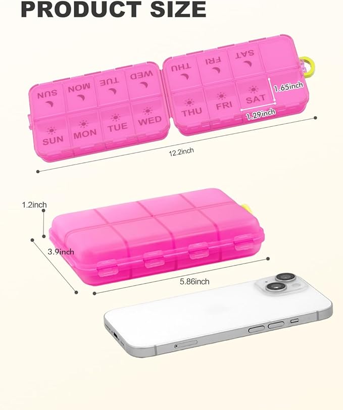Pill Organizer Medicine Organizer Travel Essentials - Weekly Medicine Dispenser with Etched Labels, 7 Day AM PM Dispenser, Travel Pill Box, Foldable Medicine Case