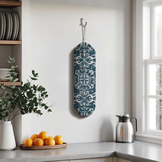 Sage Blue Plastic Bag Holder, Wall Mount Grocery Bags Organizer, Washable Car Trash Bags, Pantry Organization, Kitchen Housewarming Gifts for Women, Kitchen Pattern Garbage Bag 64