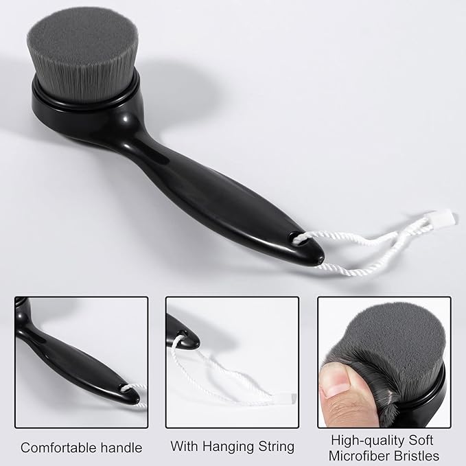 2 Pack Soft Bristle Facial Cleansing Brush for Deep Pore Cleaning, Face Exfoliating Scrub Brush for Face Cleansing Skincare Massaging (Black)