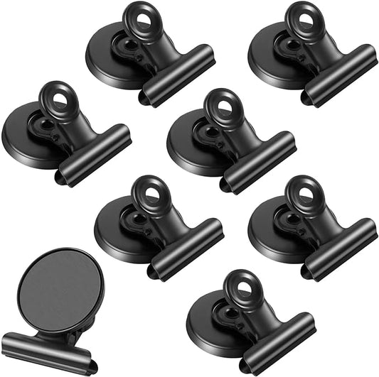8Pack Strong Fridge Magnets - Heavy Duty Bulldog Clips Perfect for Refrigerator & Whiteboard Displays - Home & School Use (Black)