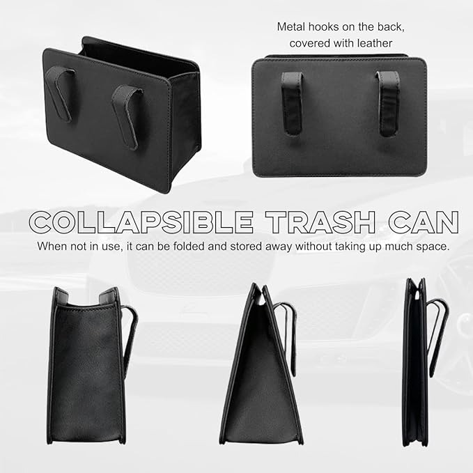 Yourkar Car Trash Can, Foldable Waterproof Leather Car Garbage Organizer Holder, Automotive Mini Dustbin Container with One Roll Trash Bag, Universal Interior Car Accessories (Beige)