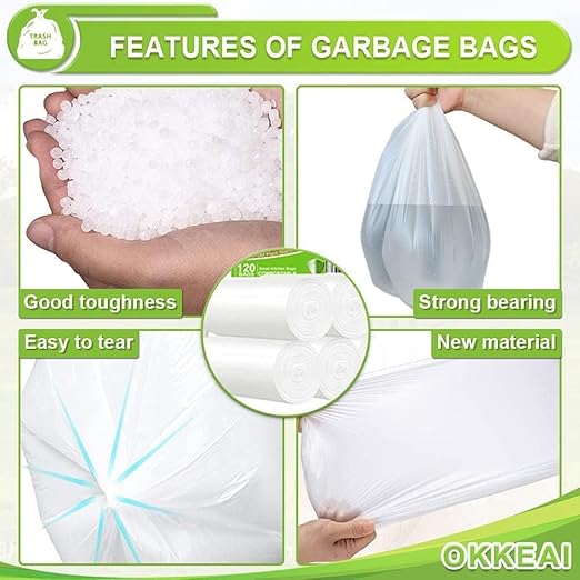 OKKEAI 4-5 Gallon Trash Bags, Small Garbage Bags, Bathroom Trash Can Bags, 150 Counts Wastebasket Liners for Office Kitchen, White, Fits 15-20 Liter Bins