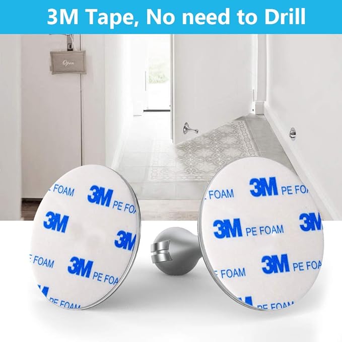 WINONLY Door Stopper, Magnetic Door Stop, Stainless Steel, Magnetic Door Catch, 3M Double-Sided Adhesive Tape, No Drilling, Screws for Stronger Mount, Hold Your Door Open, for Wide Doors (6)
