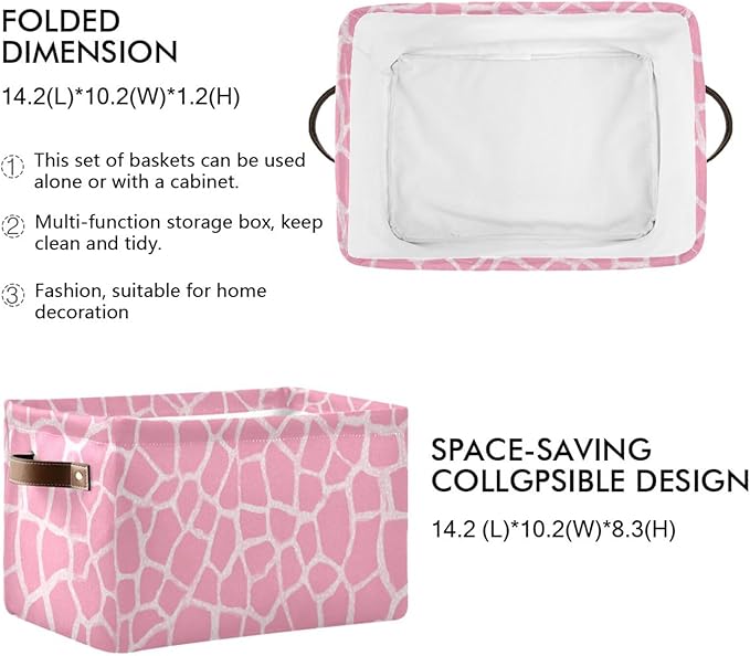 Aslsiy Storage Basket Abstract Modern Giraffe Print Nursery Bins Pink Baby Canvas Box Clothes Shelf Basket Laundry Hamper Gift Basket for Home Closet 2 Pcs