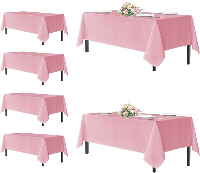 sancua Rectangle Tablecloths for 6 Foot Tables, 6 Pack - Washable Polyester Fabric Table Cloth for Wedding Christmas Party, Birthday, Banquet Reception, 54x108 Inch, Pink