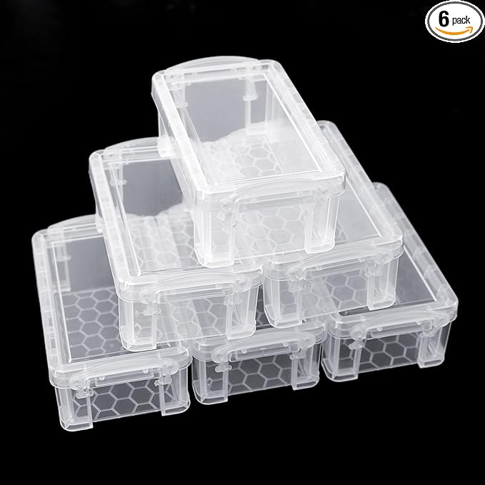 Small Plastic Box, 5" X 2.8" X 2" Stackable Mini Storage Box with Lid, Clear Organizer Container for Jewelry Beads, Small Crafts Items Accessories - -6 Pack