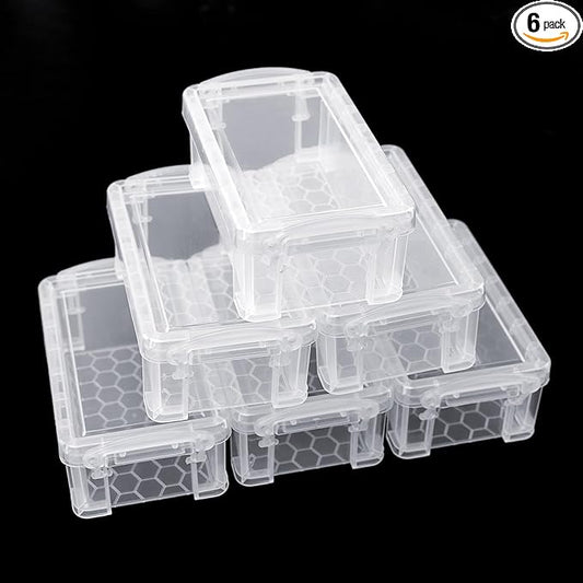 Small Plastic Box, 5" X 2.8" X 2" Stackable Mini Storage Box with Lid, Clear Organizer Container for Jewelry Beads, Small Crafts Items Accessories - -6 Pack