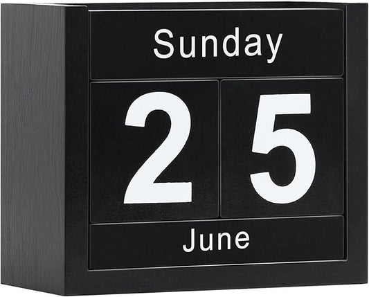 Wooden Block Calendar for Desk, Daily Desktop Perpetual Desk Calendar, Cute Date Display Blocks Desk Accessory for Home Office Decor, Teacher, Classroom, Reusable Yearly, Black
