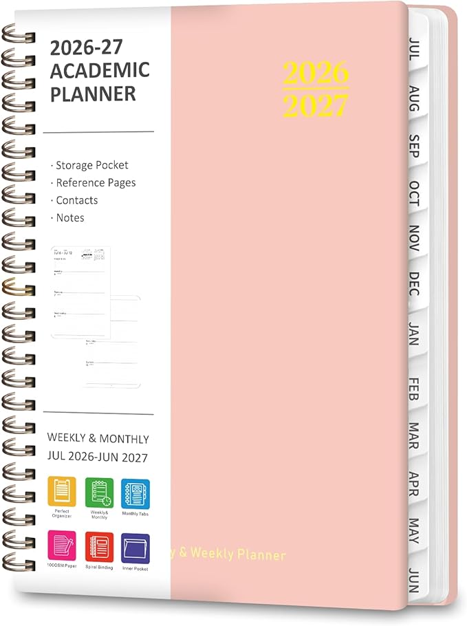Planner 2026-2027, Weekly and Monthly Academic Planner, July 2026 - June 2027, Hardcover Calendar Agenda Book for School Year Planning, School Supplies for Teacher and Student, A5(6.3'' x 8.5'')
