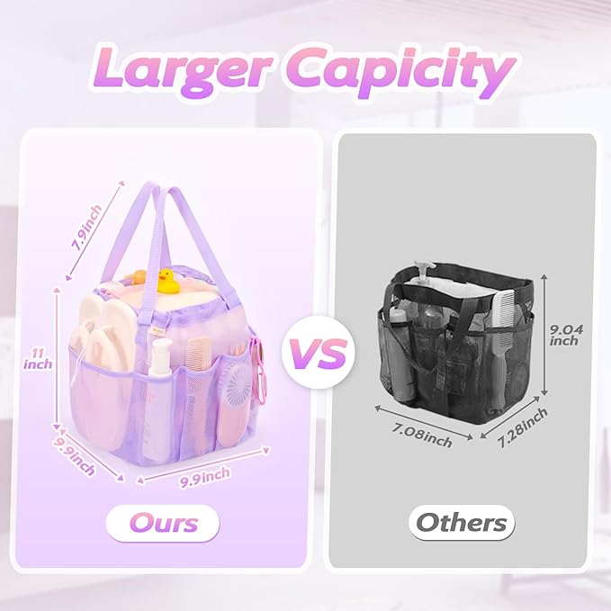 Mesh Shower Caddy Portable with Drawstring, Dorm Room Essentials for College Students Girl & Boy, Larger Shower Bag for Camping, Swimming, Gym, Travel, Bathroom - Purple