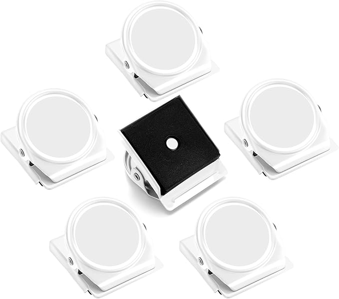 Grtard 6 Pack Magnetic Clip 1.8Inch, White Refrigerator Clip Magnets, Clip with Magnet, Heavy Duty Refrigerator Magnets, Magnet Clips for Whiteboard, Fridge, Note List, Photo Displays, Locker