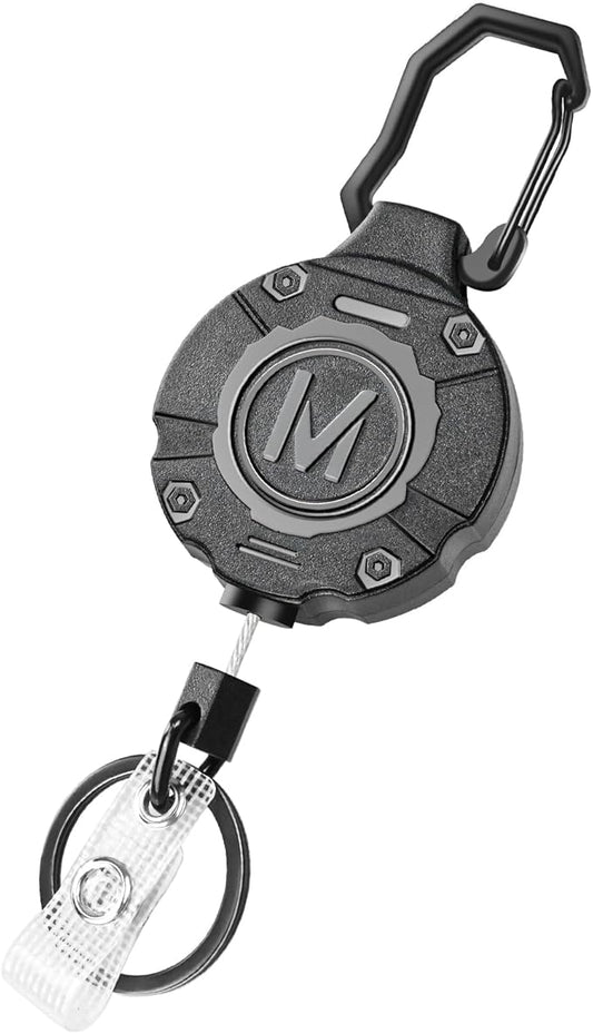 1 Pack Heavy Duty Retractable Keychain ID Badge Reels Retractable Carabiner Badge Holder with 31.5” Steel Cord, 9.0 oz