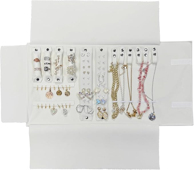 UnionPlus Velvet Travel Jewelry Case Roll Bag for Necklaces Brackets, Great Jewelry Organizer for Travel, Multi Jewelry Organizer, Beige