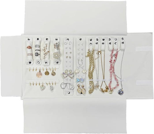 UnionPlus Velvet Travel Jewelry Case Roll Bag for Necklaces Brackets, Great Jewelry Organizer for Travel, Multi Jewelry Organizer, Beige