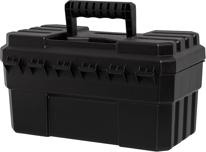 Akro-Mils 14-Inch Plastic Toolbox with Removable Tray, Steel Latch & Padlock Eye, Industrial-Grade Tool Box for Tools, Crafts, First Aid & Hobby Supplies, 14" x 8" x 8", Made in USA, Black (09514)