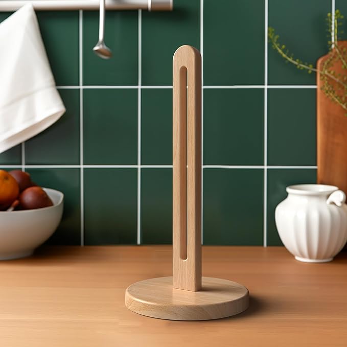 KitchLife Wooden Paper Towel Holder Countertop, Fits Jumbo Roll - Solid Beechwood Paper Towel Dispenser Stand with Anti-Skid Base, 1 Pack