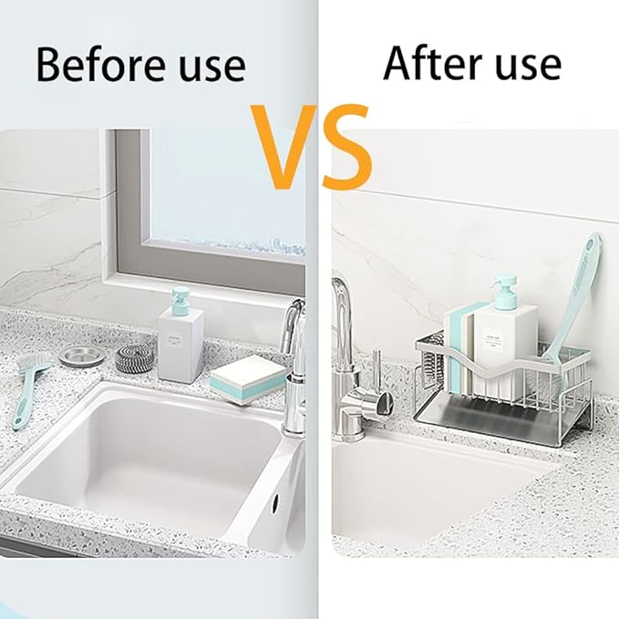 MINGFANITY Kitchen Sink Caddy Sponge Holder, Quick Draining, SUS 304 Stainless Steel Sponge Organizer, Basket for Cleaning and Scrub Tool, Kitchen Sink Brush Caddy Holder