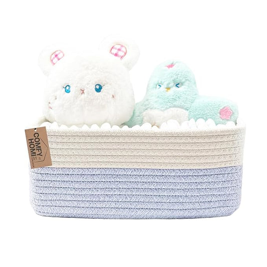 COMFY-HOMI 11.5"x7.5"x4.7" Storage Baskets for Organizing | Cotton Rope Woven Basket | Toy Storage Bin Box | Basket for Shelves, Closet Organizer Bin, Decorative Closet Shelf, 1 Pack all bule