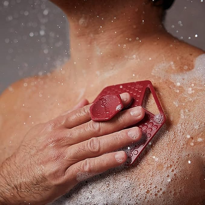 TOOLETRIES Body Scrubber - Silicone Exfoliating Scrubber - Bathroom & Shower Accessories for Men, Travel Essentials for Men - Durable & Long Lasting Body Wash Scrubber - Burgundy