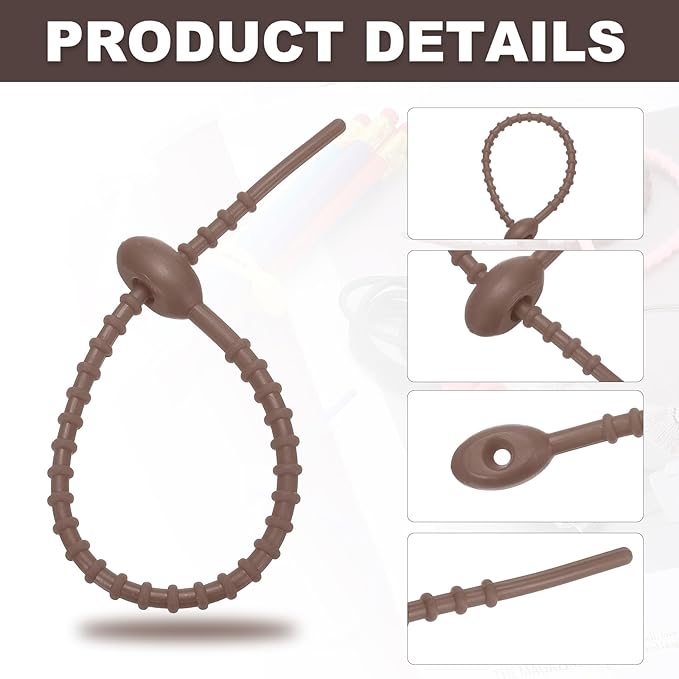 PATIKIL 8 Inch Silicone Cable Ties, 20pcs Rubber Reusable Twist Zip Ties Organizer for Home Office Kitchen Food bags Wires Adjustable Bag Clip, Brown