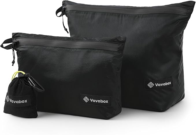 Vavabox Extremely Light Toiletry Bag for Women, Water-Resistant Zipper Pouch, Nylon Makeup Bag Travel essentials for Men Camping Gym (Black)