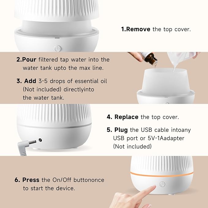 Ultrasonic Essential Oil Diffuser, Home Fragrance Aroma Diffuser with Auto Shut-Off, Color Change Night Light & Ultra-Quiet Operation, BPA-Free Portable Aromatherapy Humidifier for Home (White-2)