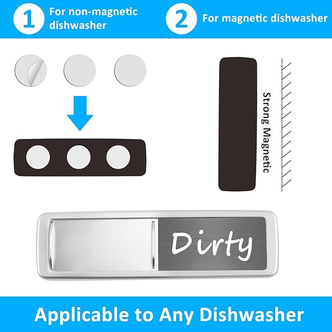 Dishwasher Magnet Clean Dirty Sign, Slide Strong Clean and Dirty Refrigerator Magnet Indicator for Dishwasher, Non-Scratch, Easy to Read, Self-Adhesive for Non-Magnetic Dishwasher（LightGray Brown）