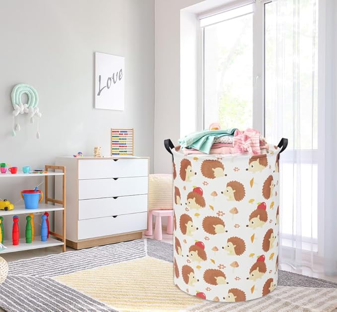 HIYAGON Hedgehog Baby Laundry Basket Baby Hamper for Nursery Girl Kids Pink Hamper Cute Kids Toys Storage Bin Organizer Hedgehog Room Decor for Home(Apple Hedgehog)