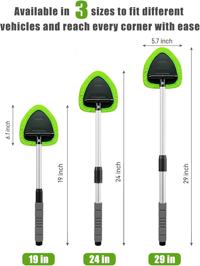 XINDELL Windshield Cleaner Tool – Car Interior Window Cleaning Kit with Extendable Handle & 4 Microfiber Pads, Auto Wiper Inside Windshield Brush for Car & Home Windows
