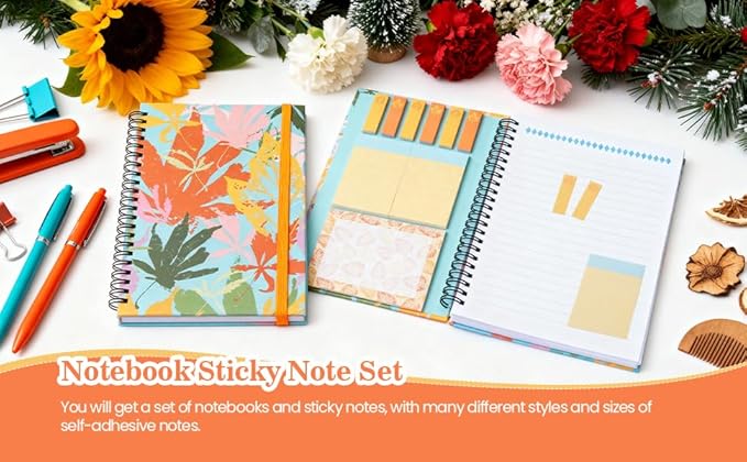 A5 Spiral Sticky Notebook,with 9 pads of decorated sticky notes and a handy notebook,Note Pads Teacher Appreciation Gift Writing Memo Pads School Office Supplies and Daily Life Organization (Autumn)