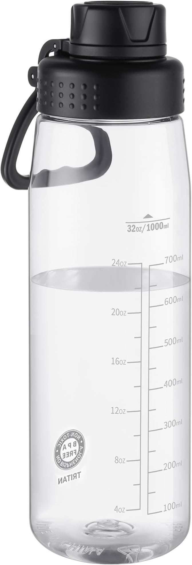 Water Bottle 32oz, clear water bottle with Spout Lid and Carry Handle, Reusable, Tritan, BPA Free, Hiking Water Bottle Suitable for Travel, Outdoors, Gym, Travel, Home, School (clear-black)