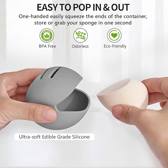 Makeup Sponge Holder,Double-sided Breathable Silicone Beauty Blender Holder,Integrated Make Up Sponge Travel Case for All Sponges,Grey