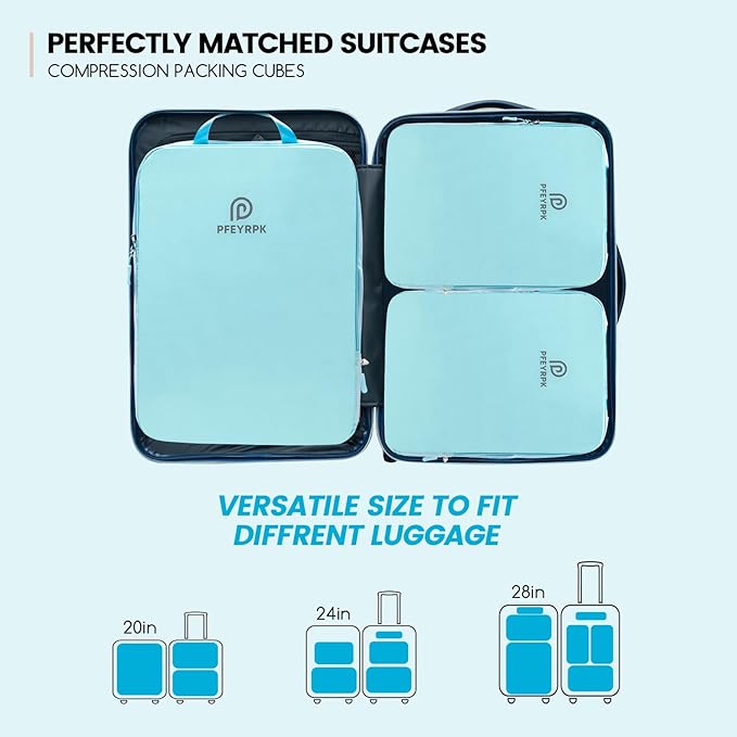 PFEYRPK Lightweight Compression Packing Cubes for Suitcases, Compressible Expandable Travel Packing Organizer with Clear Toiletry Bag and Backpack, 7 Set Travel Essentials for Carry-on Luggage